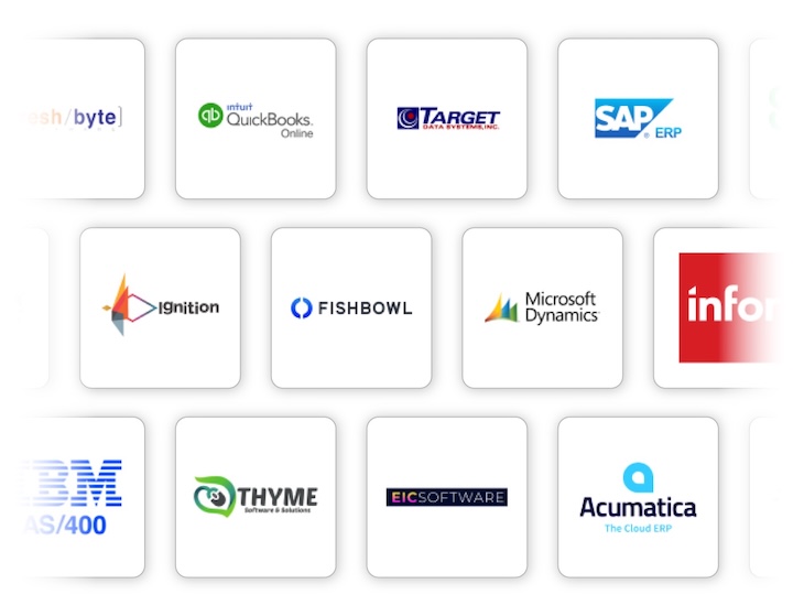 Logos of various ERP and business software companies displayed together