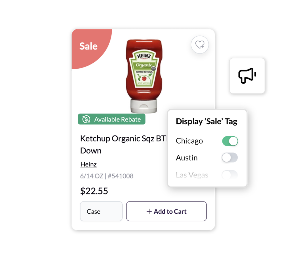 Organic ketchup on sale with available rebate and location settings displayed