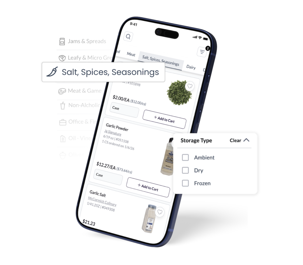 Mobile app screen showing salt and spices shopping options