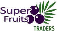 Super Fruits Traders logo with purple berries and green leaves design